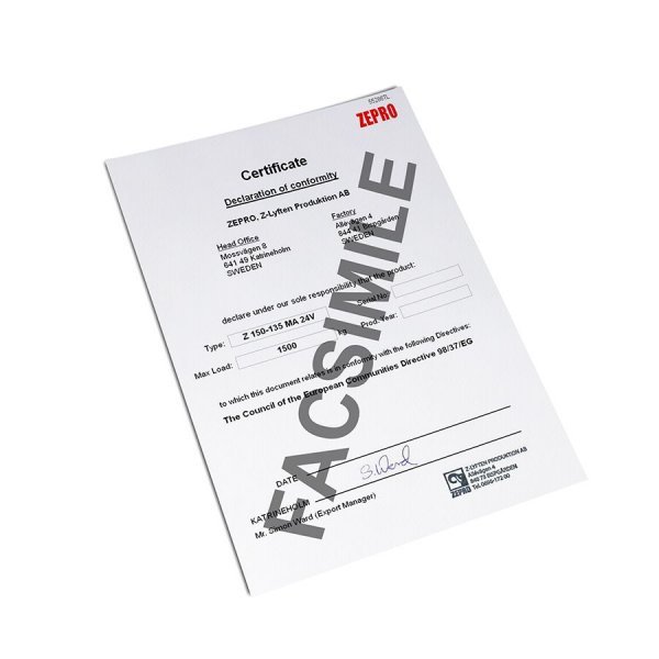 Certificado de Conformidad CE Zepro